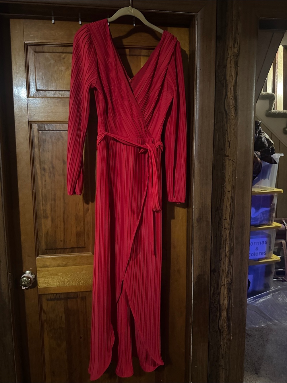 Guess Red Pleated Wrap Maxi Dress